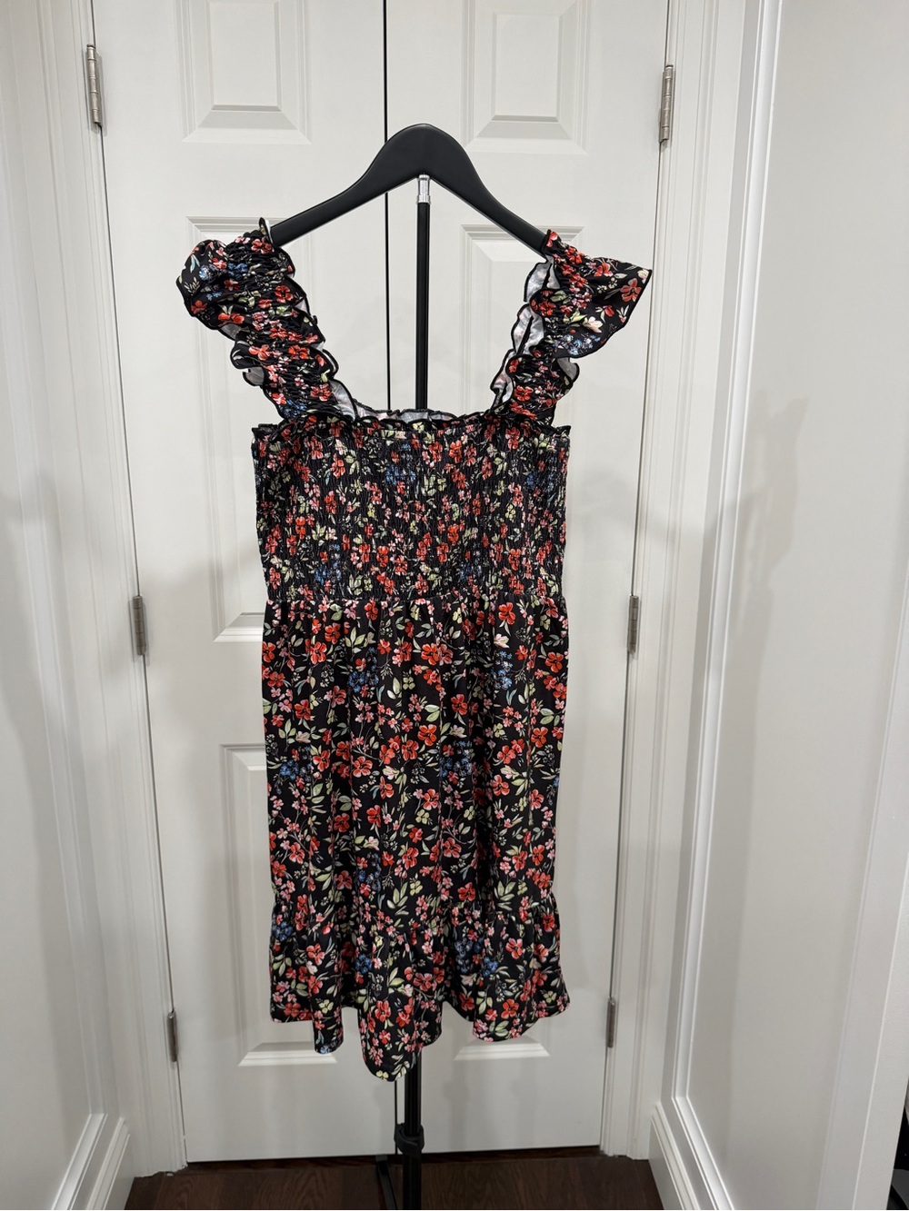 Black Floral Ruffle Strap Sundress